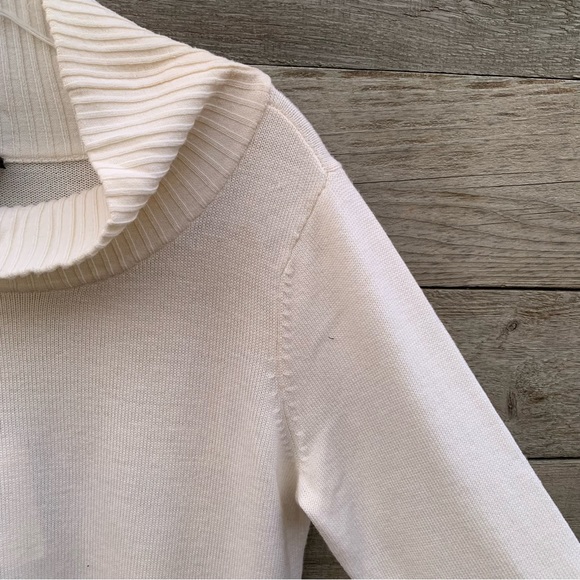 Eileen Fisher Sweater Womens L Merino Wool Tunic Long Sleeve Mock Ivory Cream - Picture 5 of 16